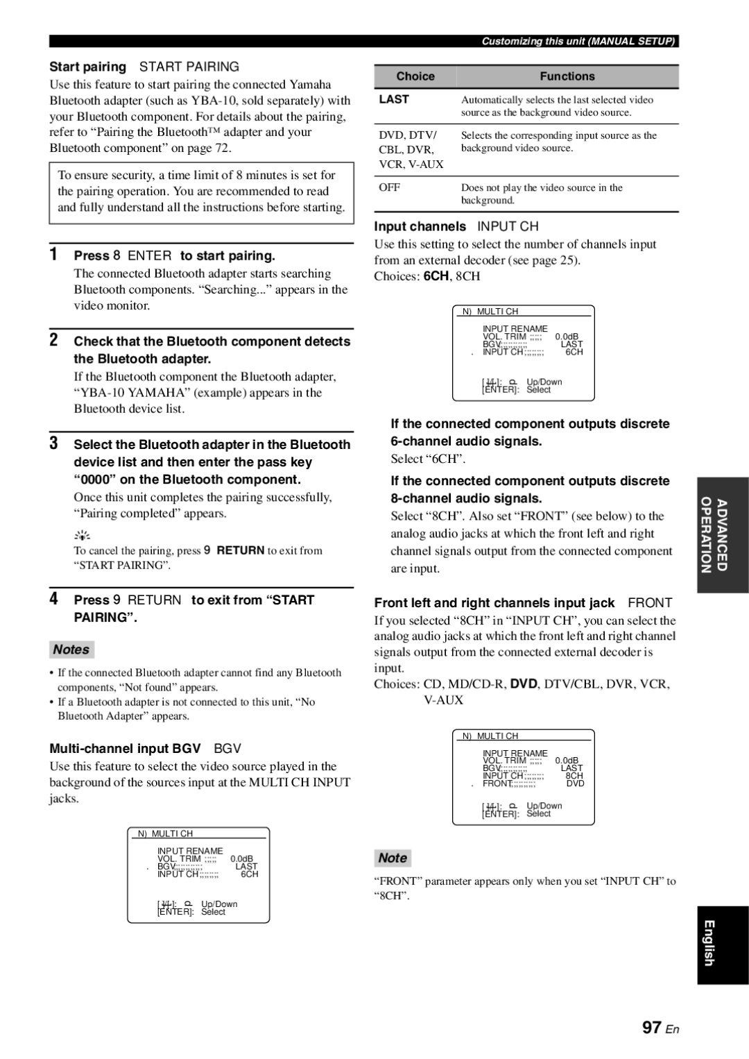 Yamaha RX-V863 owner manual 97 En 