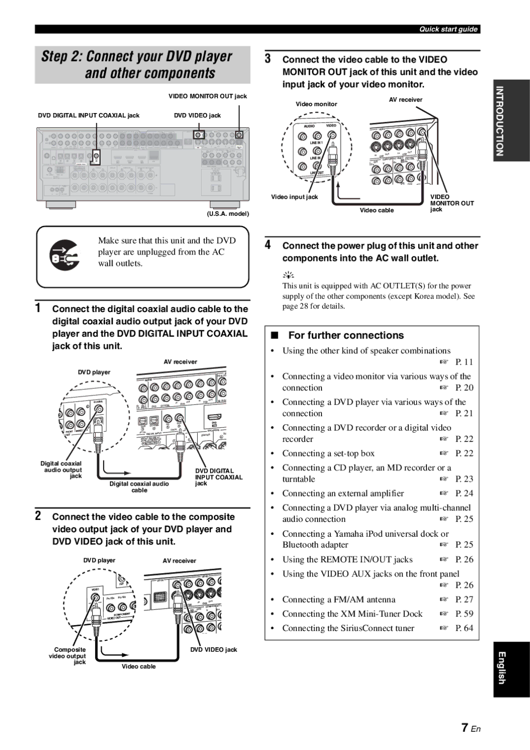 Yamaha RX-V863 Using the other kind of speaker combinations, Connecting a video monitor via various ways, Connection 