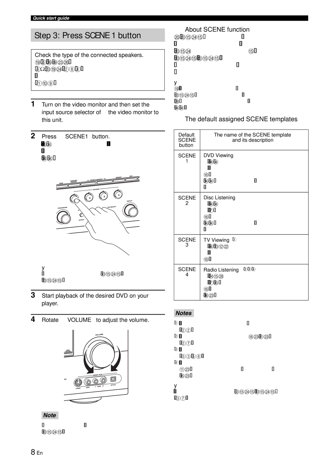 Yamaha RX-V863 About Scene function, Default assigned Scene templates, Check the type of the connected speakers 