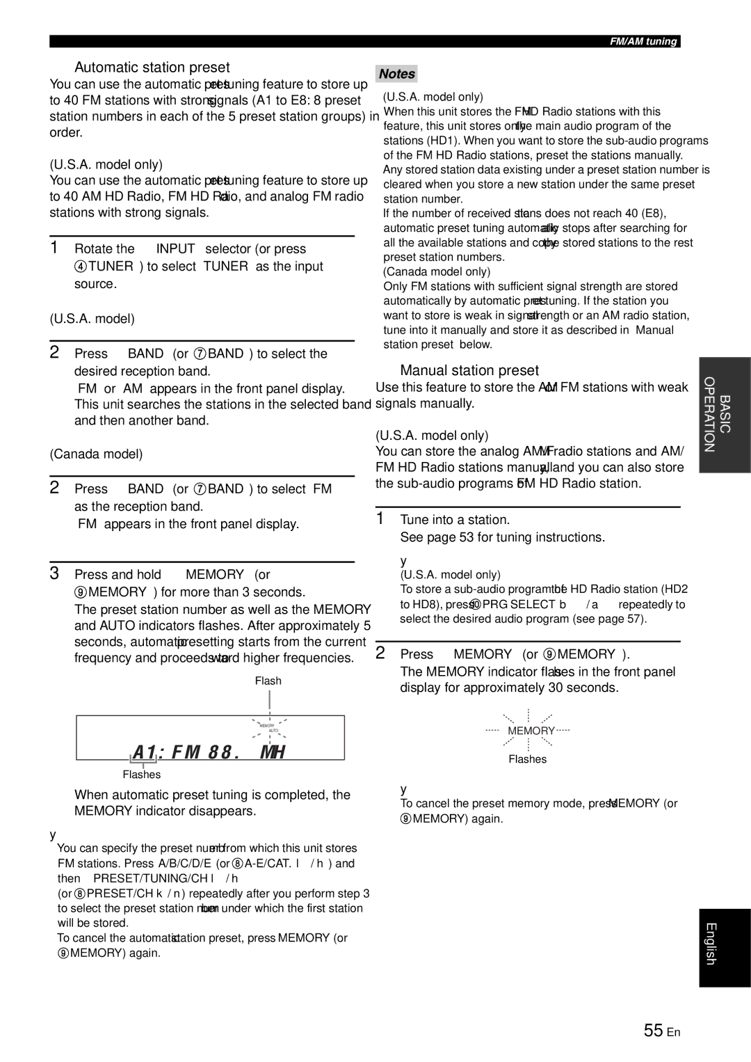 Yamaha RX-V863 owner manual 55 En, Automatic station preset, Manual station preset, Tune into a station 