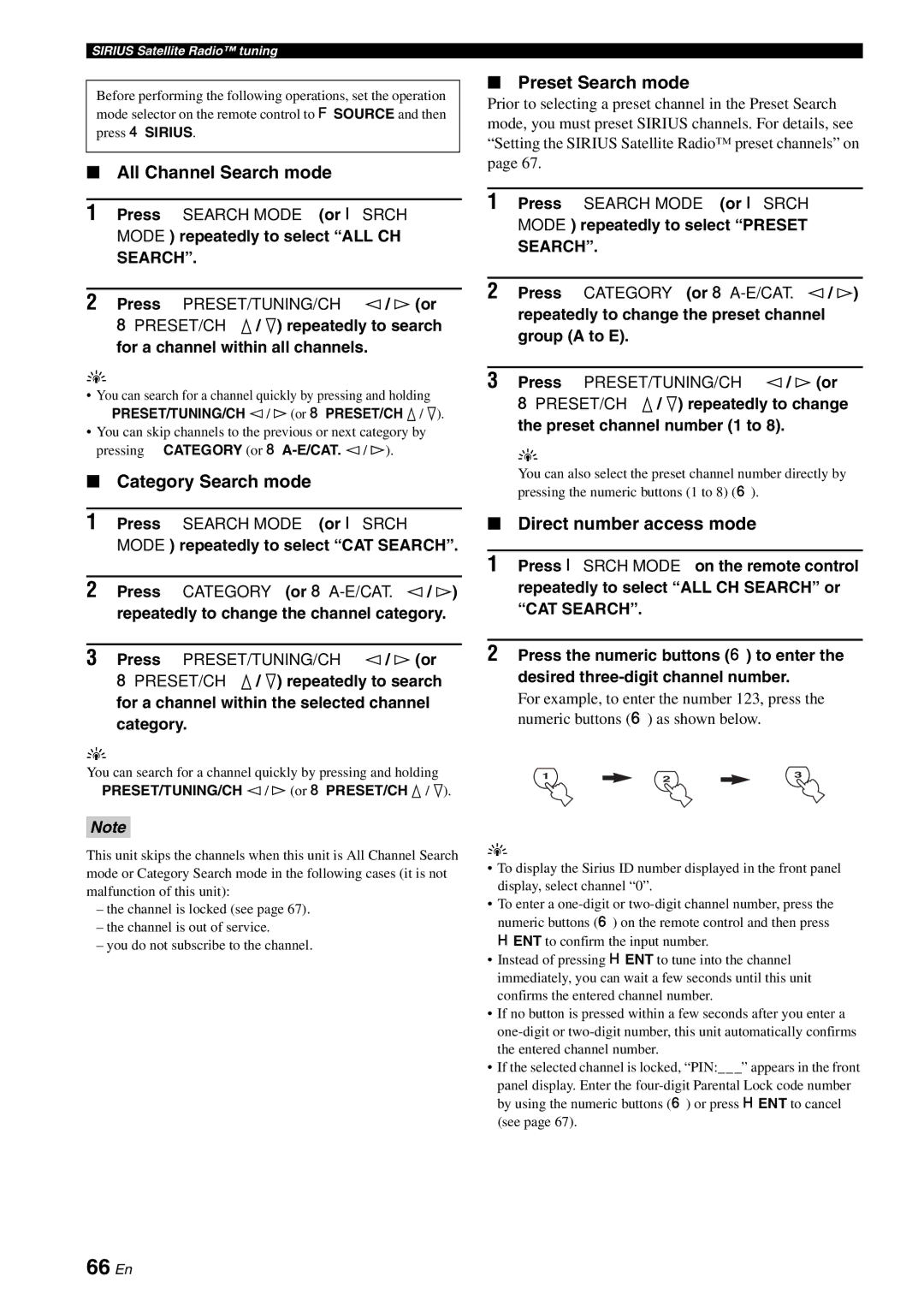 Yamaha RX-V863 owner manual 66 En, All Channel Search mode 