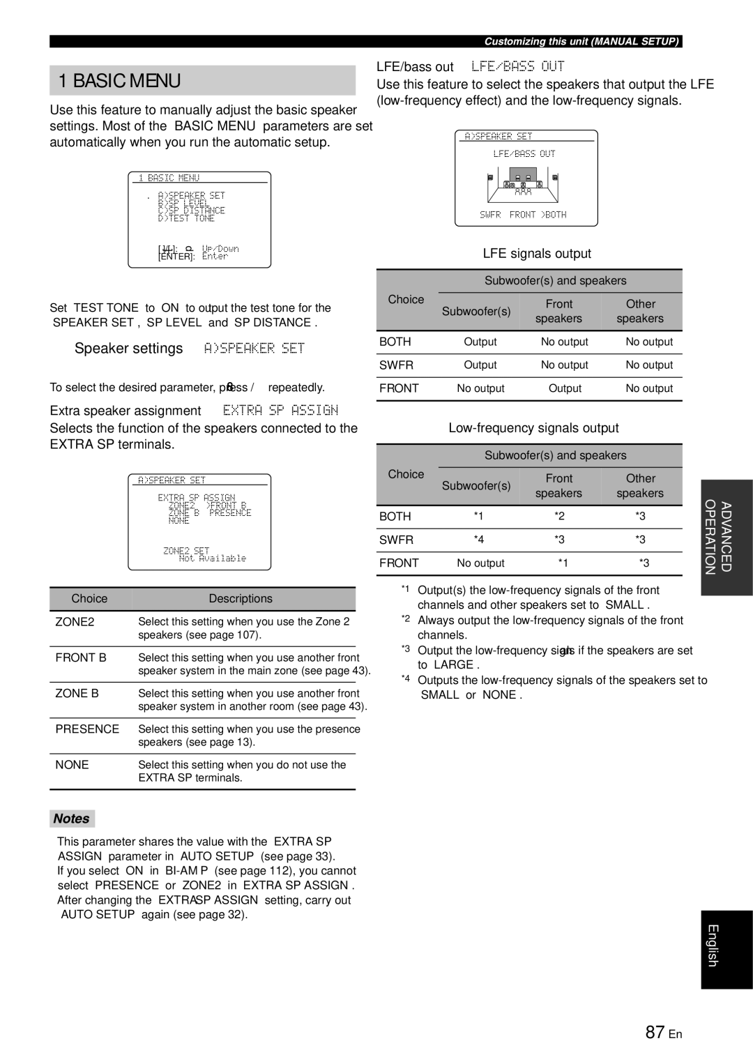 Yamaha RX-V863 owner manual 87 En, Speaker settings Aspeaker SET 