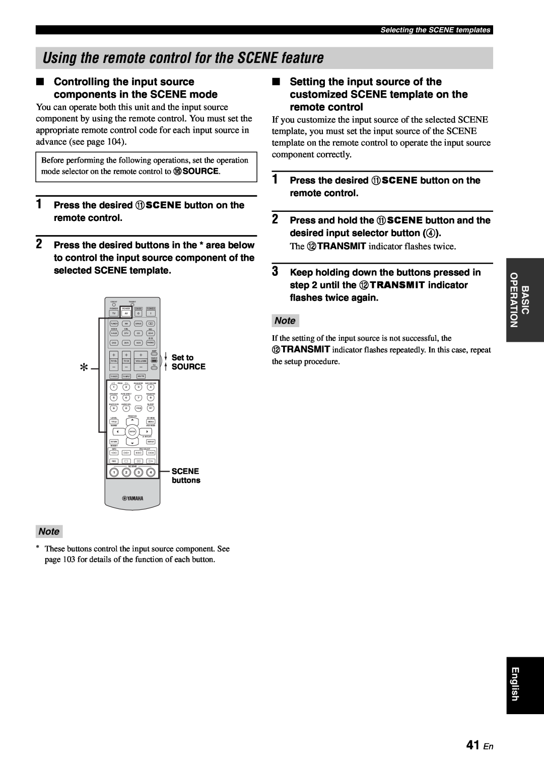 Yamaha RX-V863 owner manual Using the remote control for the SCENE feature, 41 En, Controlling the input source 