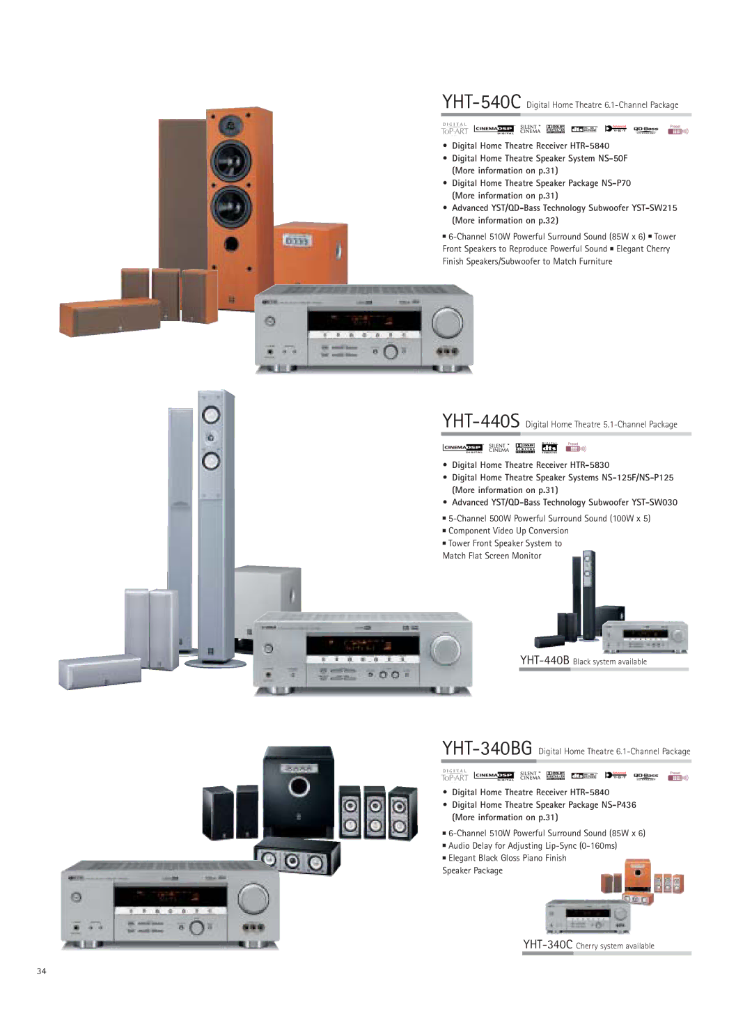 Yamaha RX-Z9 manual YHT-540CDigital Home Theatre 6.1-Channel Package, YHT-440SDigital Home Theatre 5.1-Channel Package 