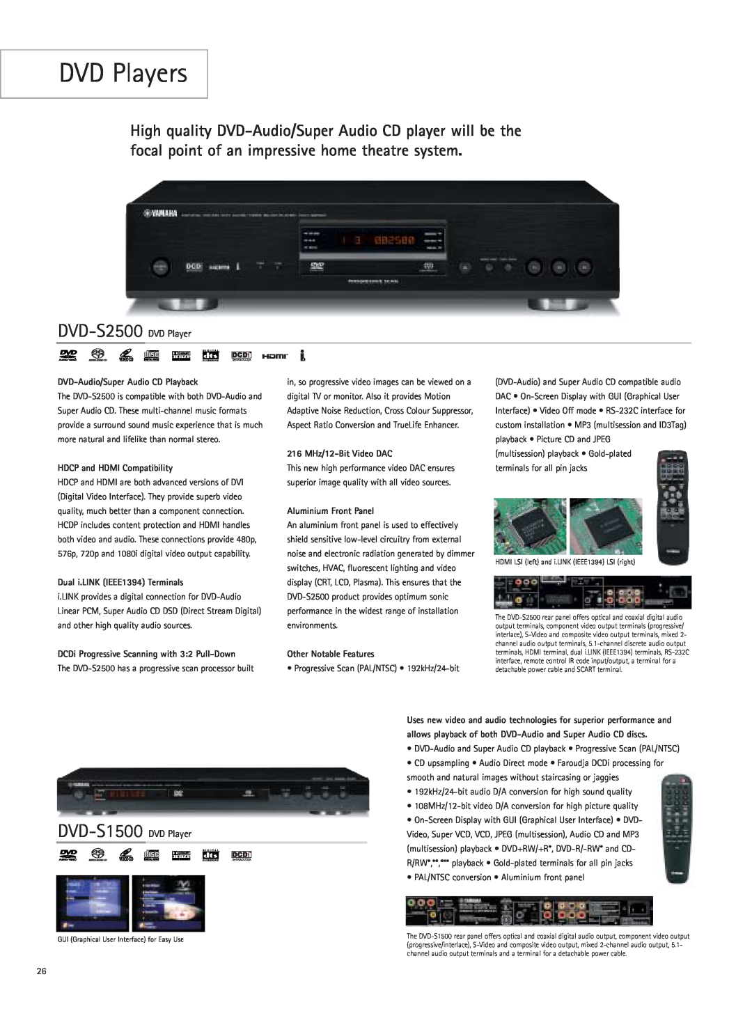 Yamaha RX-Z9 manual DVD Players, DVD-S2500 DVD Player, DVD-S1500 DVD Player, DVD-Audio/SuperAudio CD Playback 
