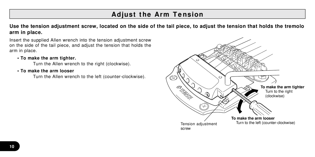 Yamaha SGV Series owner manual Adjust the Arm Tension, To make the arm tighter, To make the arm looser 