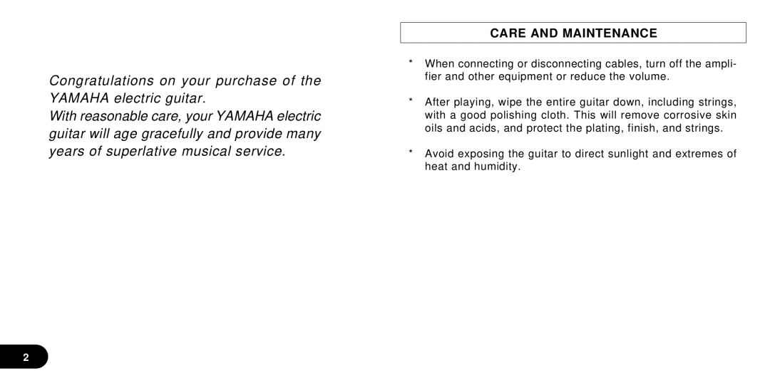 Yamaha SGV Series owner manual Care and Maintenance 