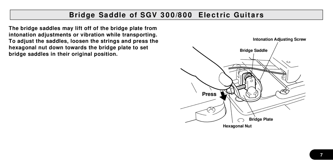 Yamaha SGV Series owner manual Bridge Saddle of SGV 300/800 Electric Guitars 