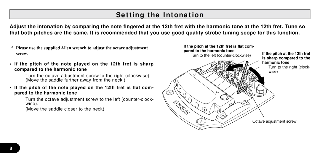 Yamaha SGV Series owner manual Setting the Intonation 