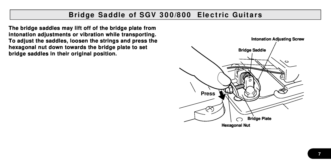 Yamaha SGV Series Bridge Saddle of SGV 300/800 Electric Guitars, Press, Intonation Adjusting Screw Bridge Saddle 