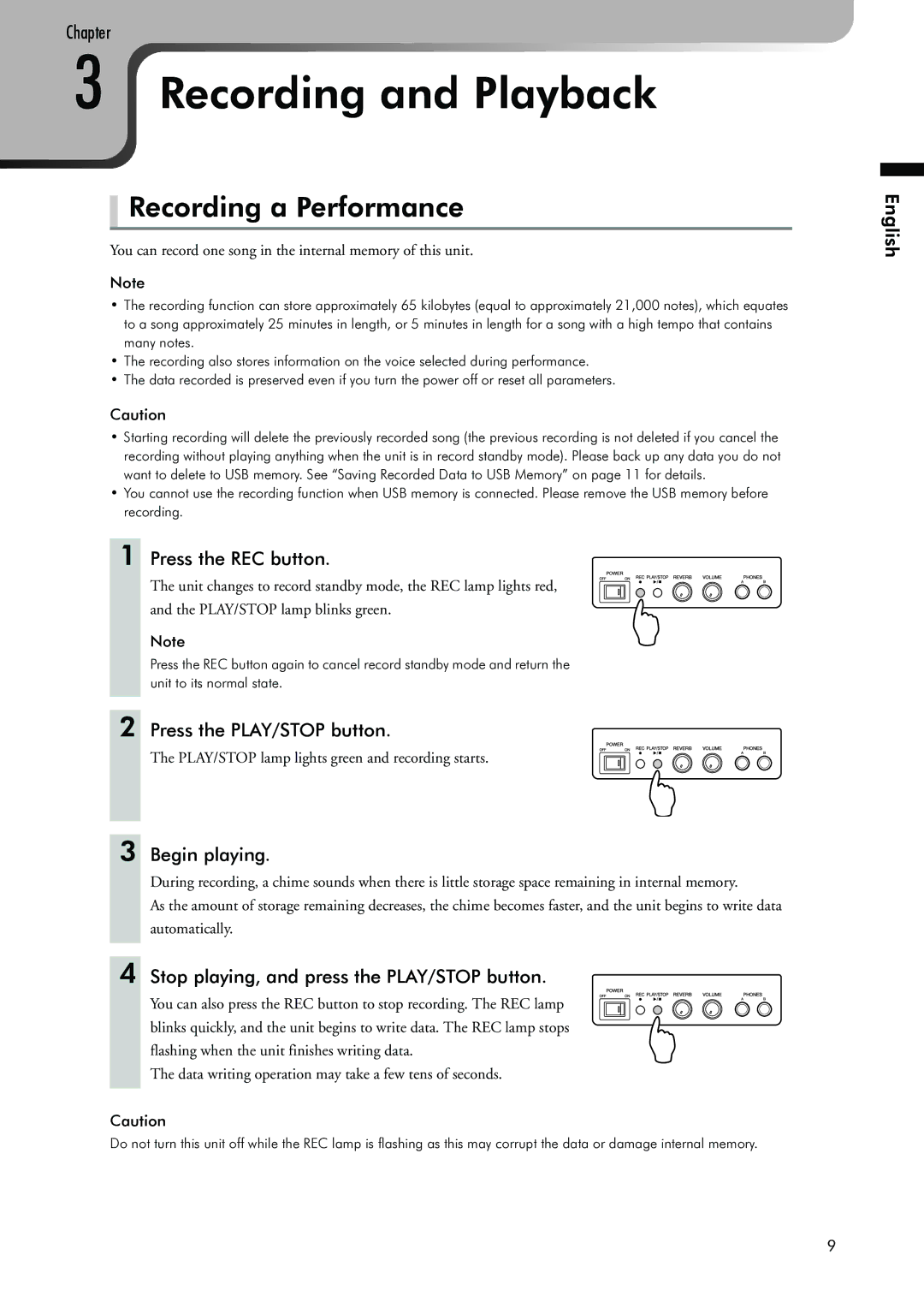 Yamaha Silent Piano owner manual Recording and Playback, Recording a Performance 