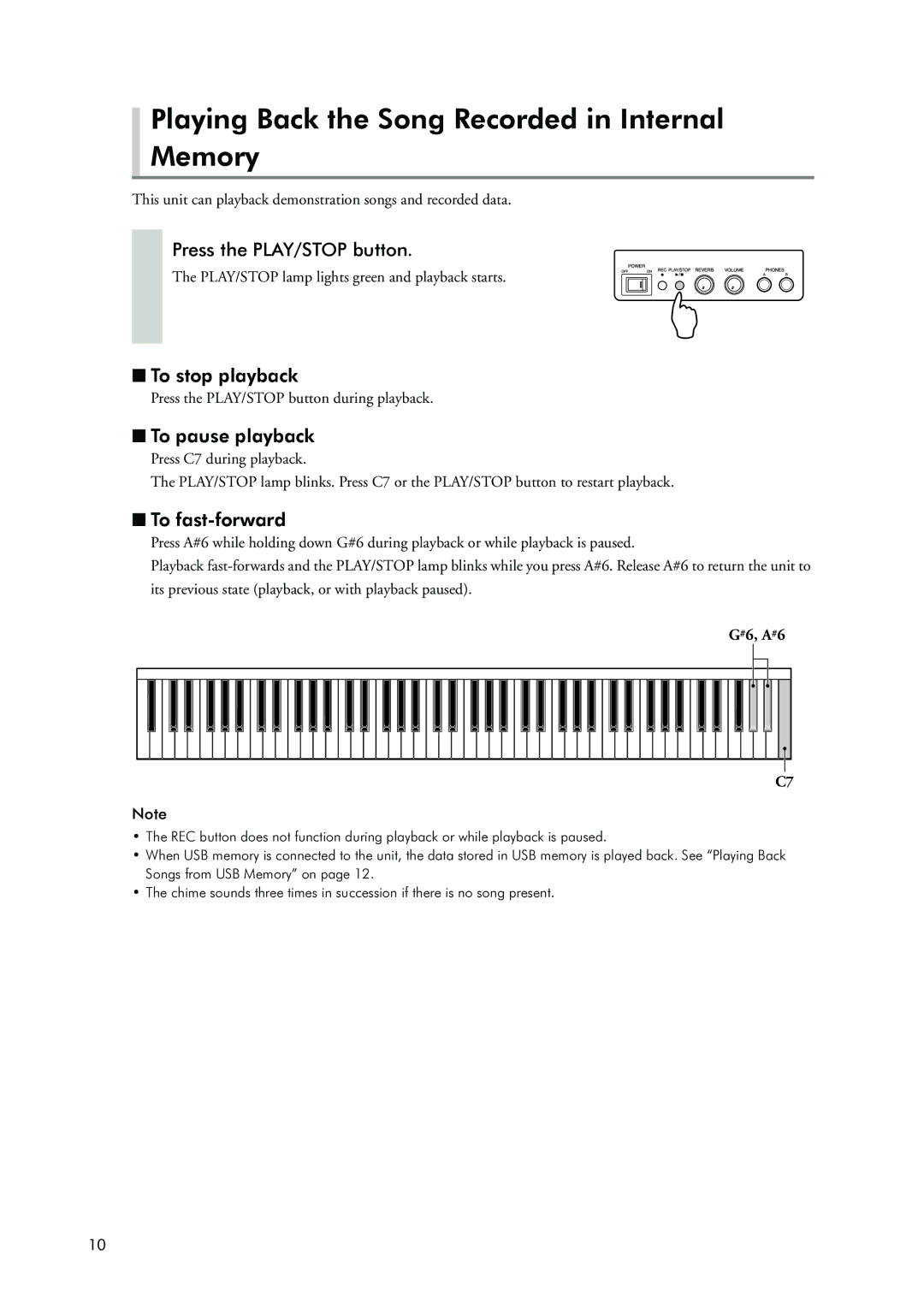 Yamaha Silent Piano owner manual Playing Back the Song Recorded in Internal Memory, To stop playback, To pause playback 