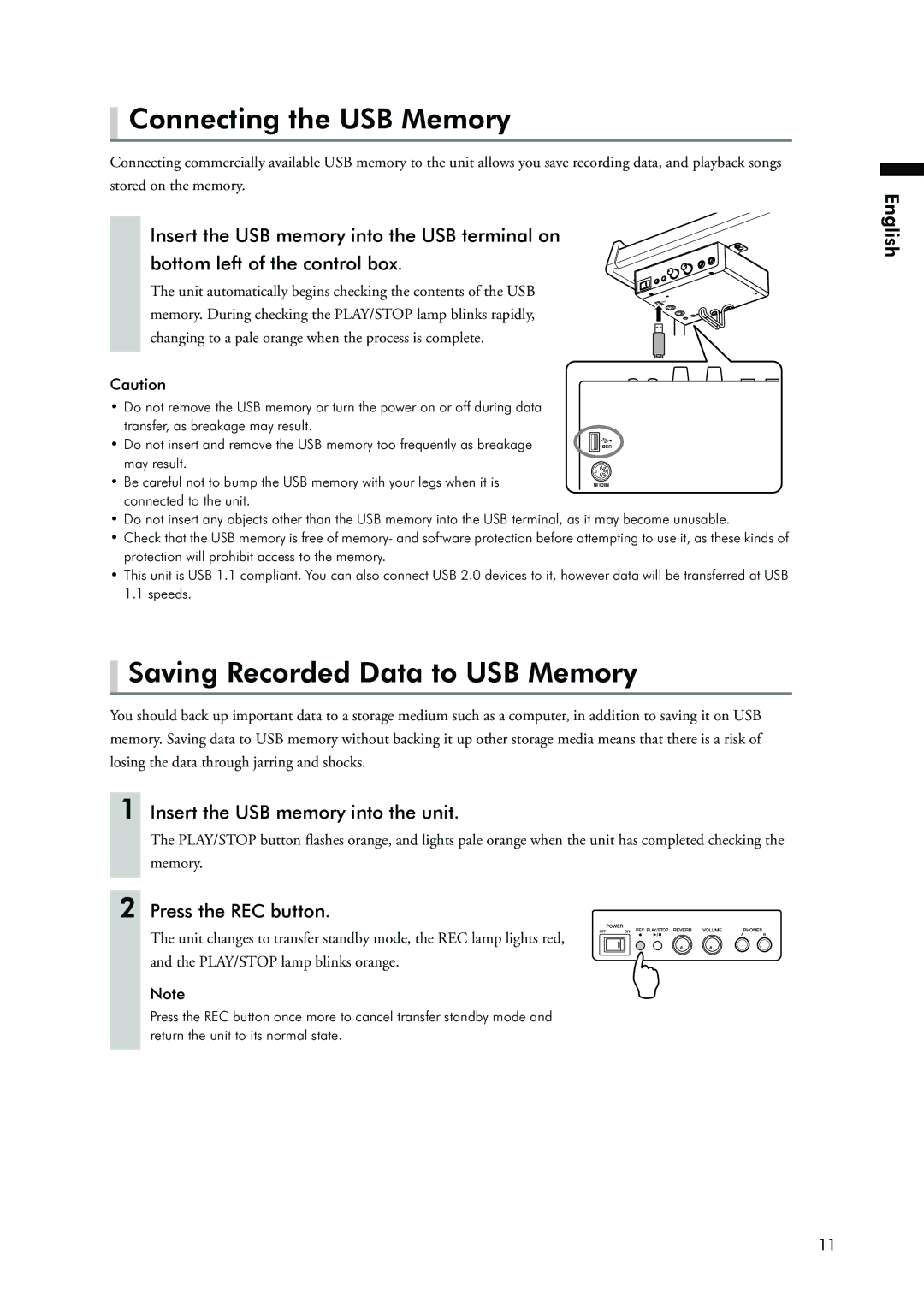 Yamaha Silent Piano Connecting the USB Memory, Saving Recorded Data to USB Memory, Insert the USB memory into the unit 