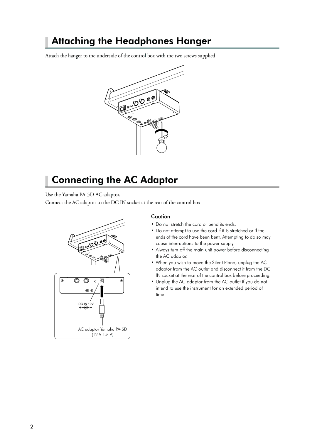 Yamaha Silent Piano owner manual Attaching the Headphones Hanger, Connecting the AC Adaptor 