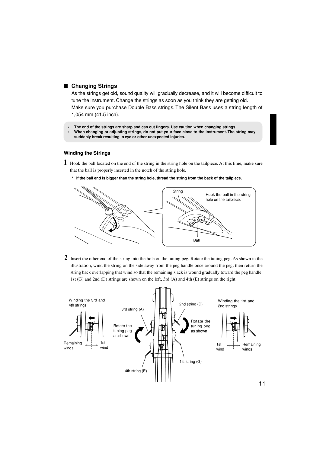 Yamaha SLB-100 owner manual Changing Strings, Winding the Strings 