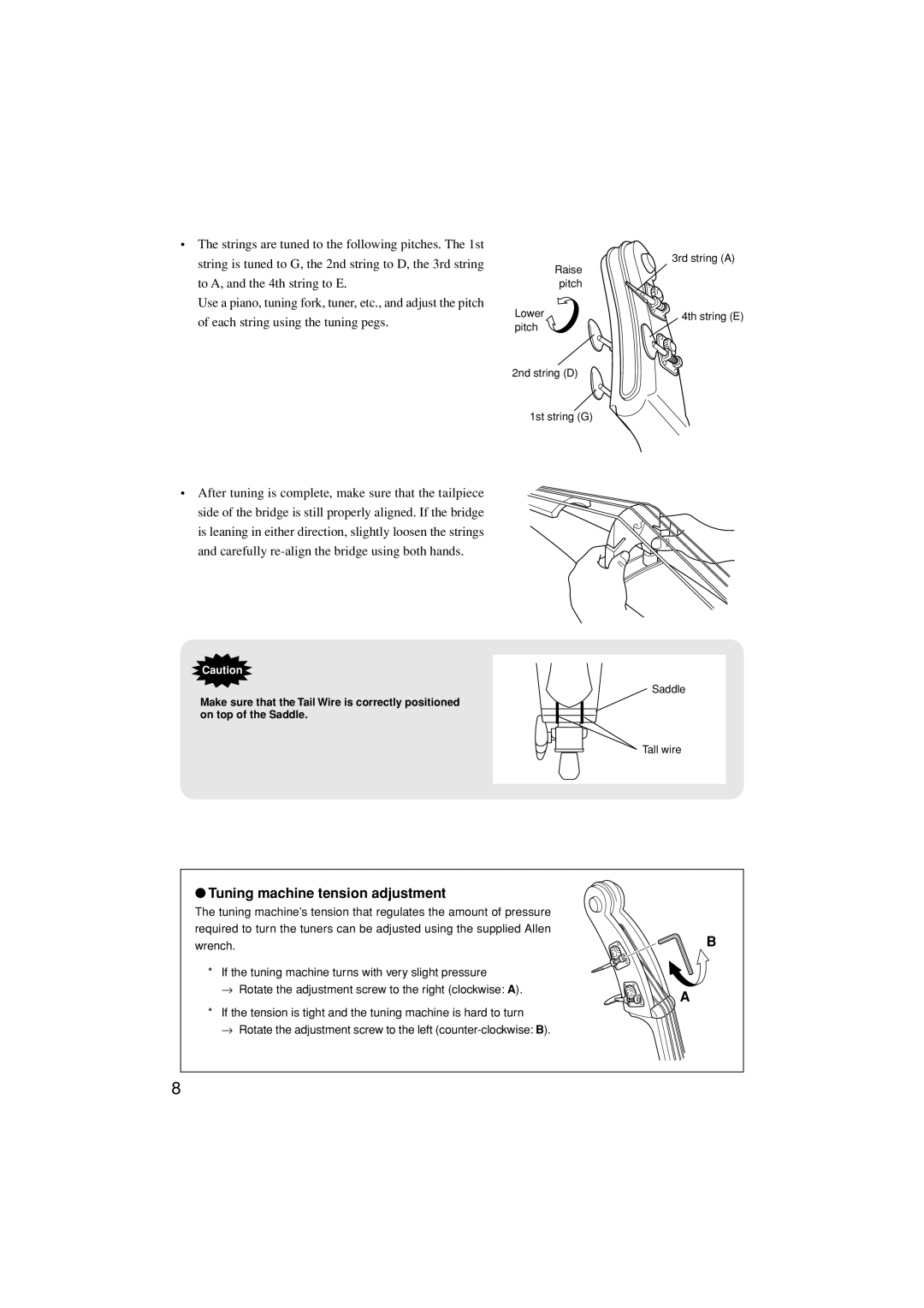 Yamaha SLB-100 owner manual Tuning machine tension adjustment 