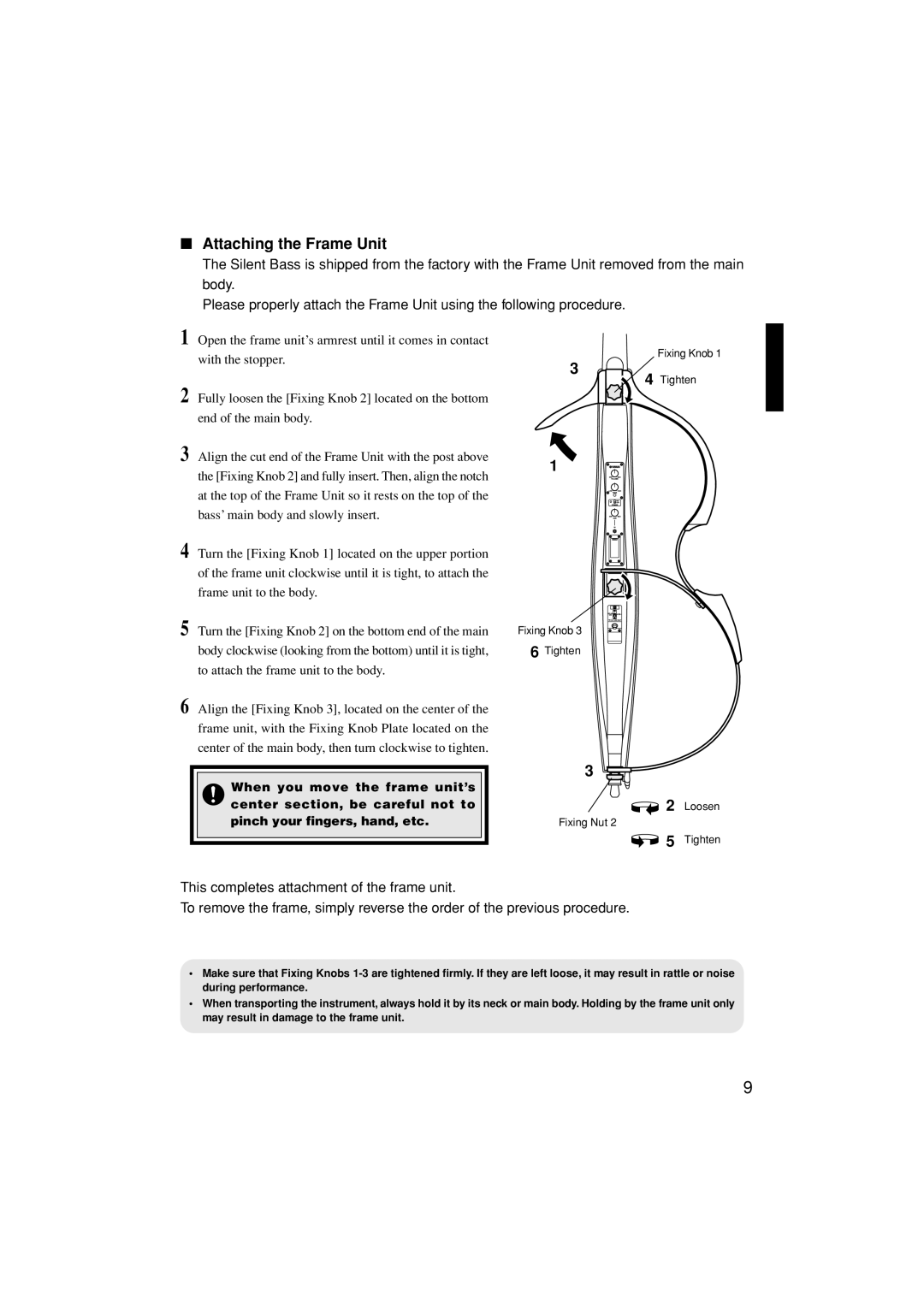 Yamaha SLB-100 owner manual Attaching the Frame Unit 