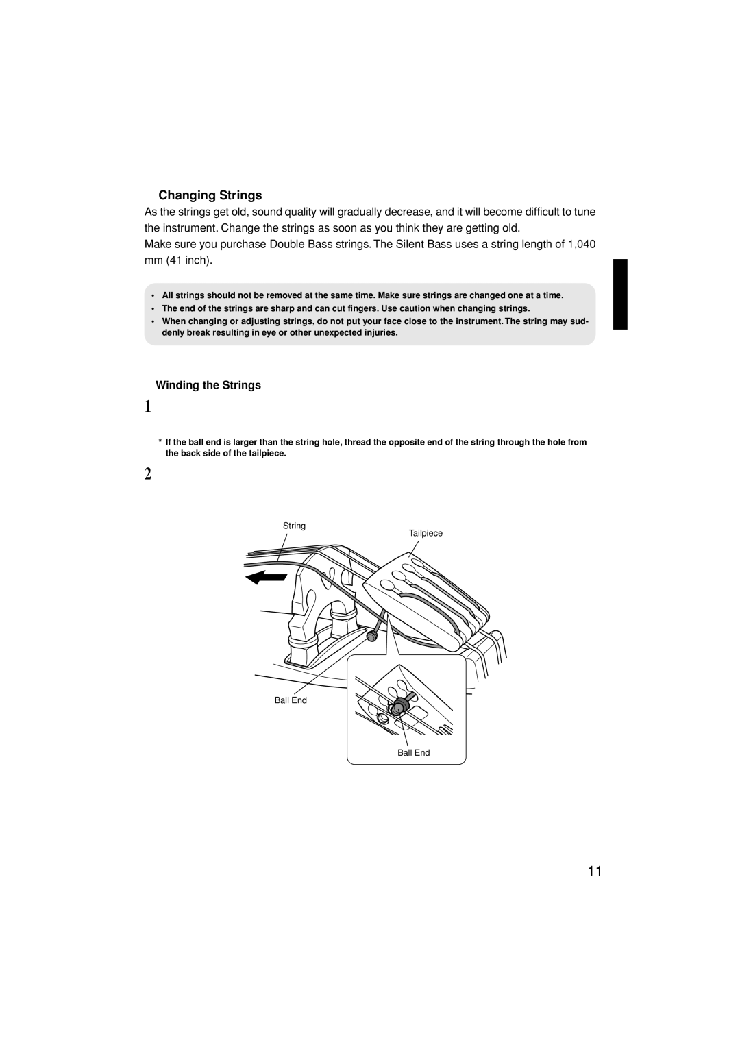 Yamaha SLB200 owner manual Changing Strings, Winding the Strings 