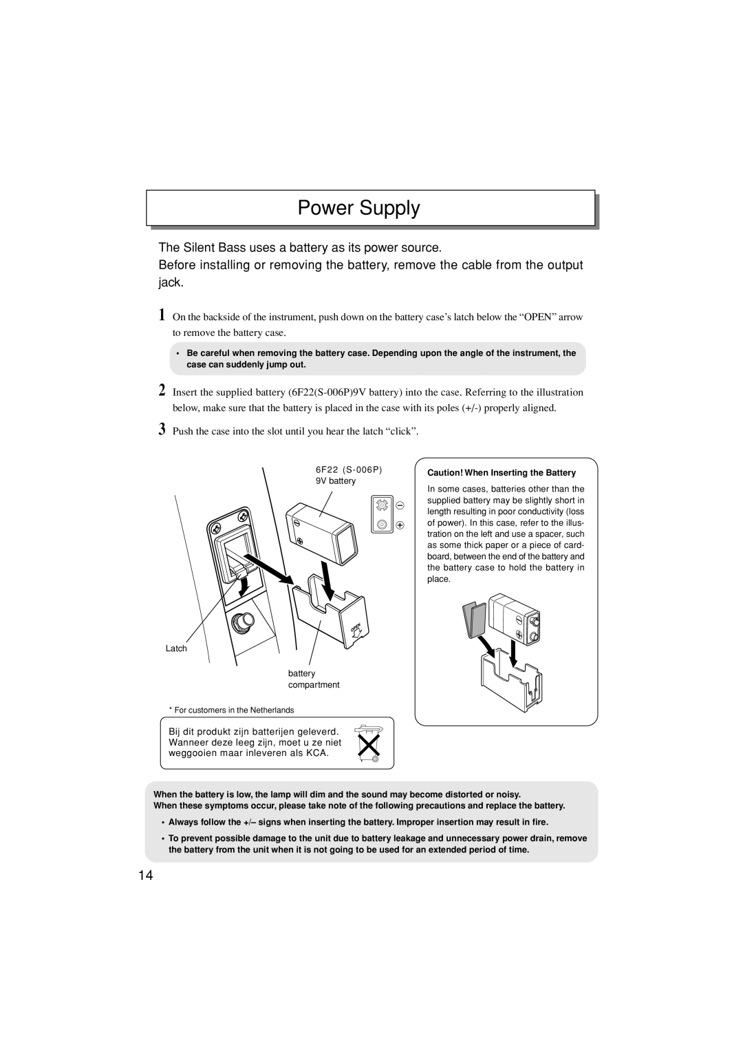 Yamaha SLB200 owner manual Power Supply 