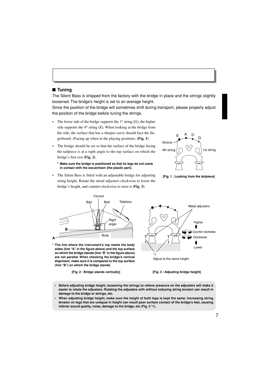 Yamaha SLB200 owner manual Setup, Tuning 