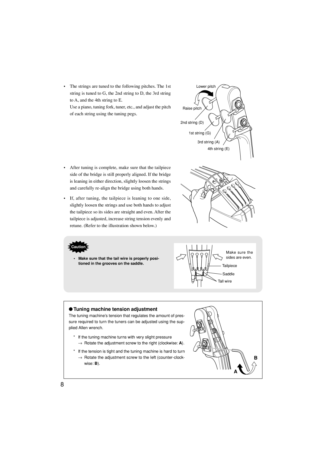 Yamaha SLB200 owner manual Tuning machine tension adjustment 