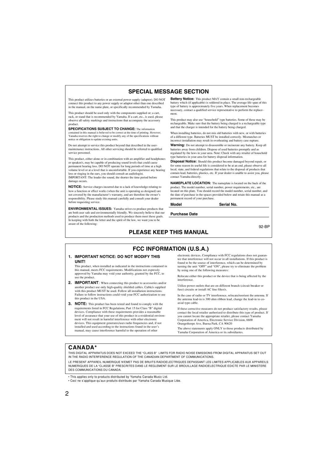 Yamaha SLG-120NW owner manual Please Keep this Manual 