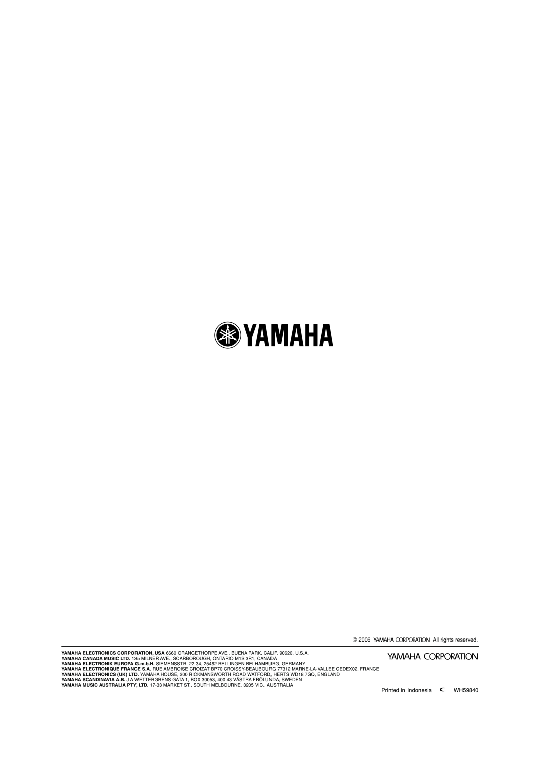 Yamaha Soavo-1 owner manual All rights reserved, WH59840 