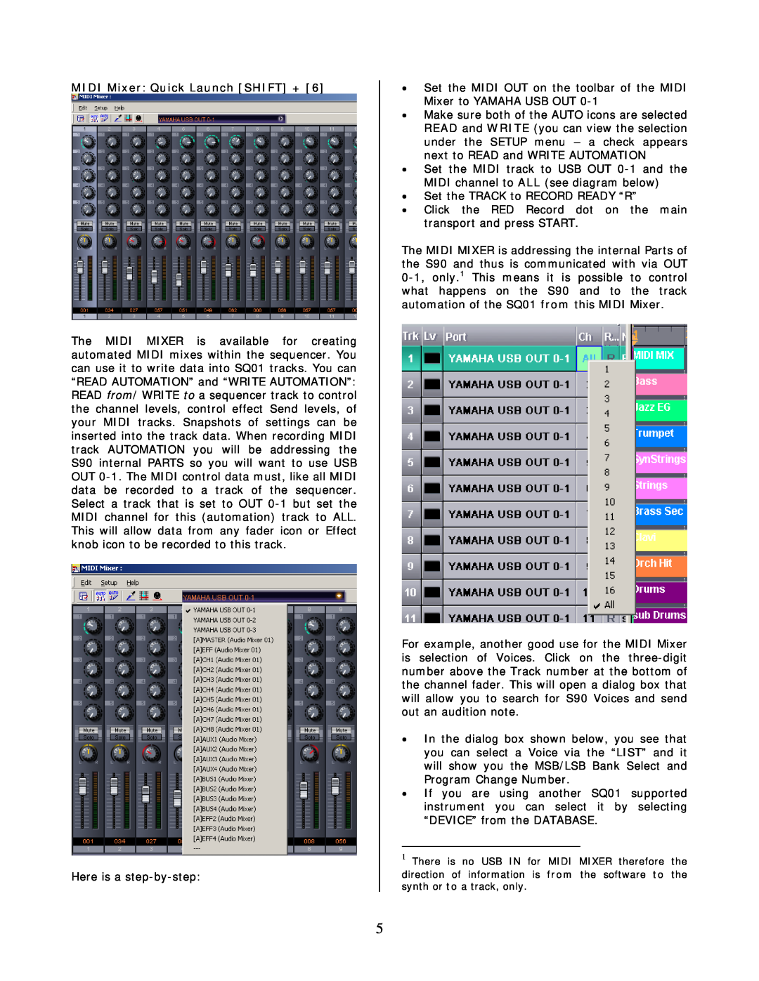 Yamaha S90, SQ01 manual MIDI Mixer Quick Launch SHIFT + 