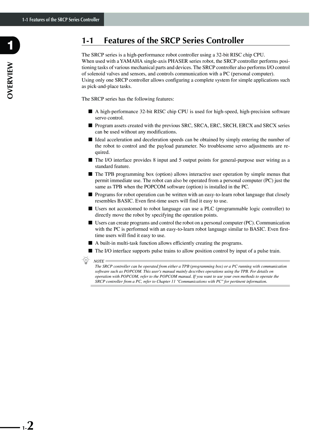 Yamaha SRCP manual Features of the Srcp Series Controller 