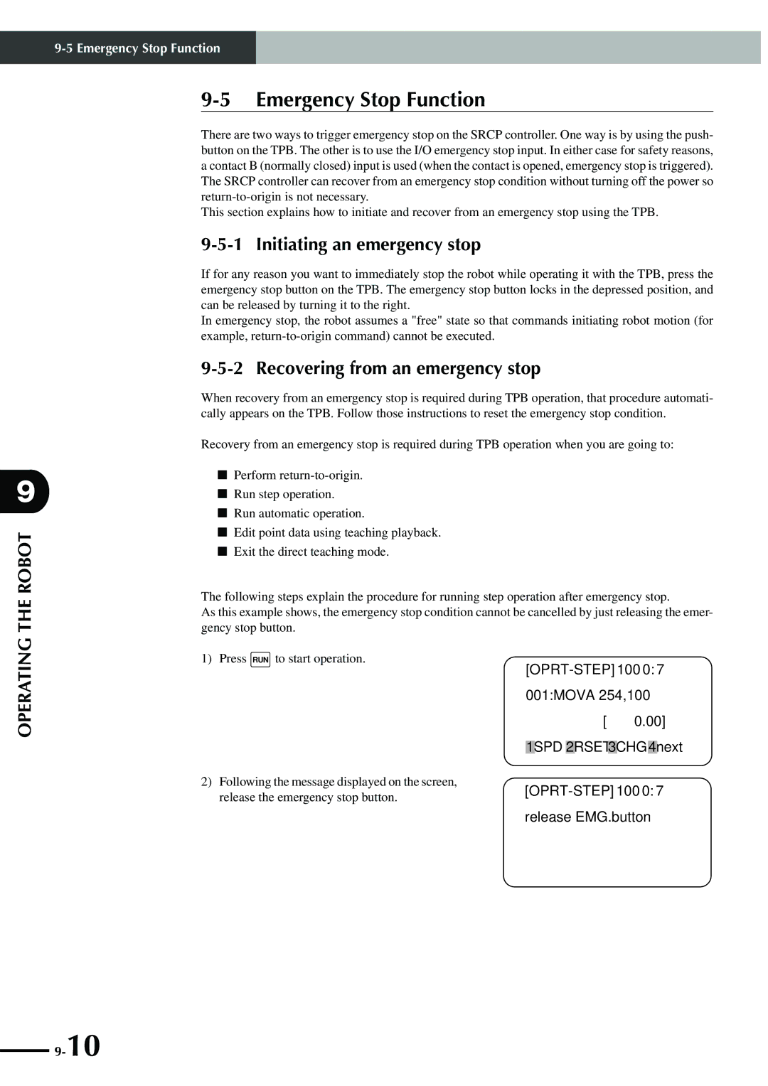 Yamaha SRCP manual Emergency Stop Function, Initiating an emergency stop, Recovering from an emergency stop 