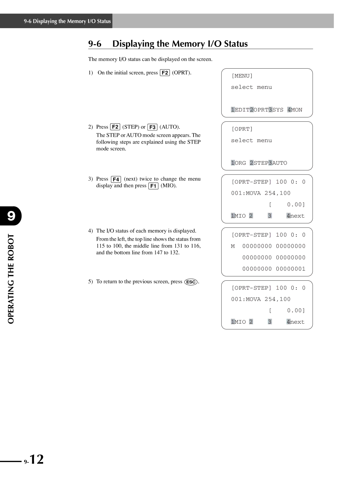 Yamaha SRCP manual Displaying the Memory I/O Status, 1EDIT2OPRT3SYS 4MON 