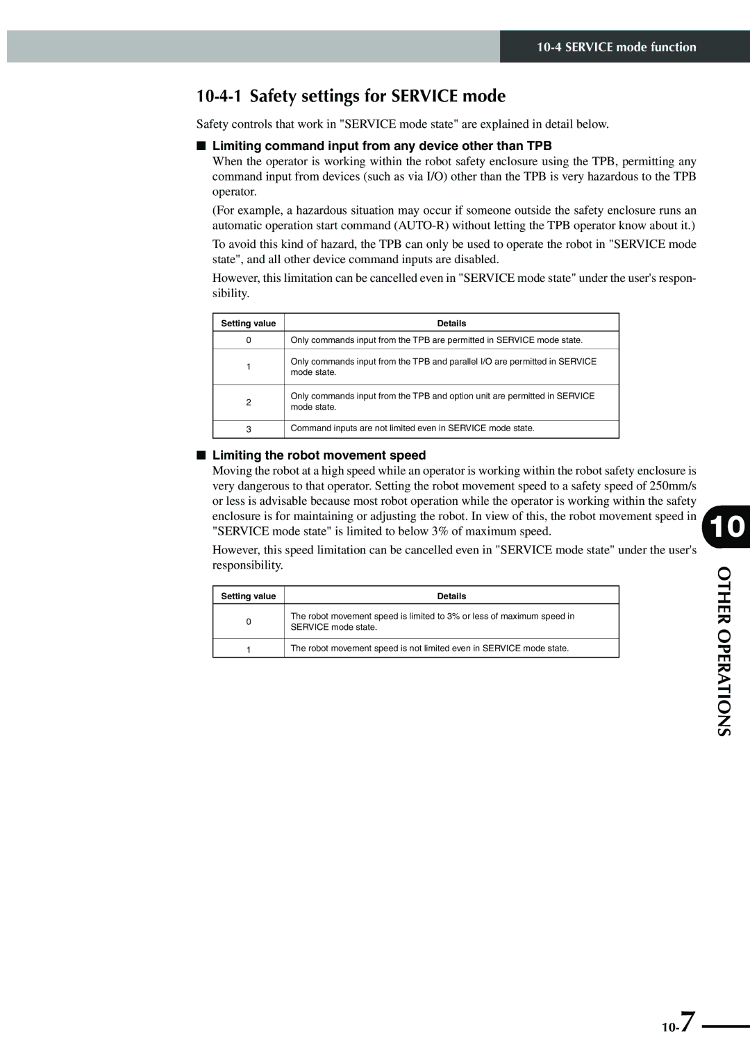 Yamaha SRCP manual Safety settings for Service mode, Limiting command input from any device other than TPB 