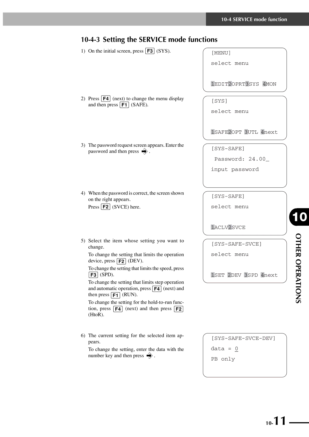 Yamaha SRCP manual Setting the Service mode functions 