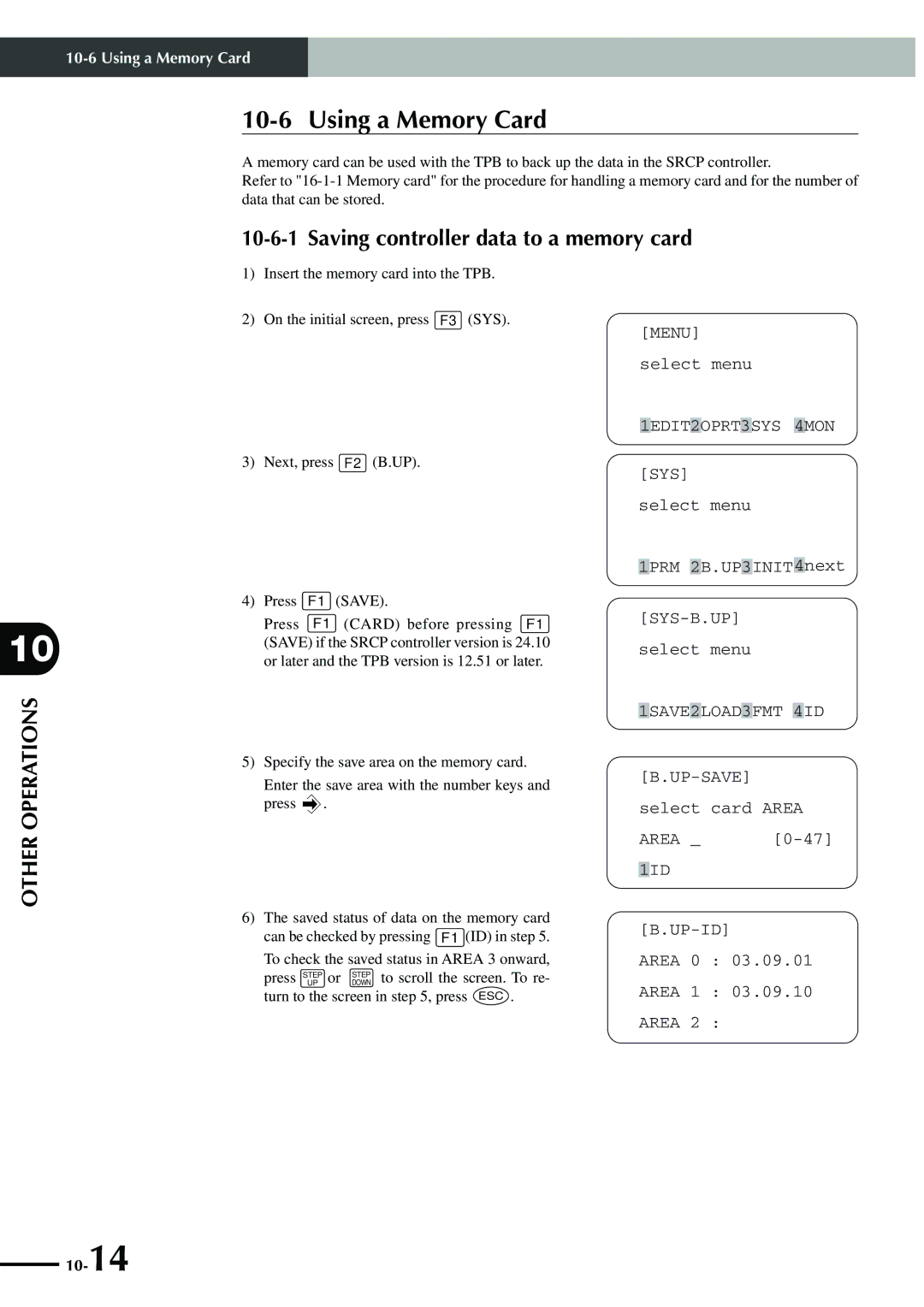 Yamaha SRCP manual Using a Memory Card, Saving controller data to a memory card, 1SAVE2LOAD3FMT 4ID, Up-Id 