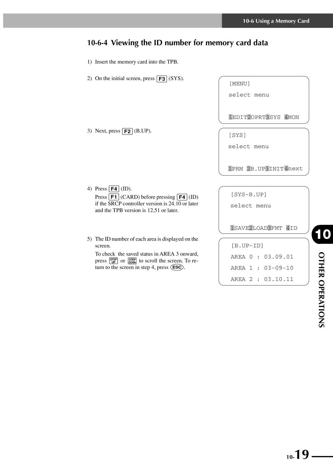 Yamaha SRCP manual Viewing the ID number for memory card data, 1SAVE2LOAD3FMT 4ID UP-ID 