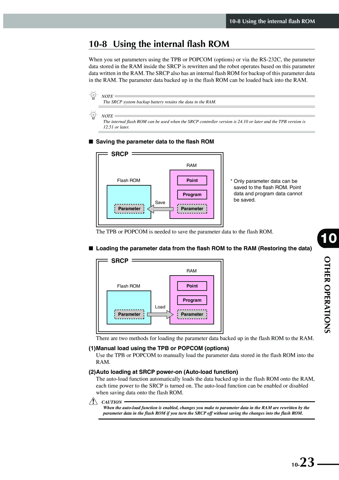 Yamaha SRCP manual Using the internal flash ROM, Saving the parameter data to the flash ROM 