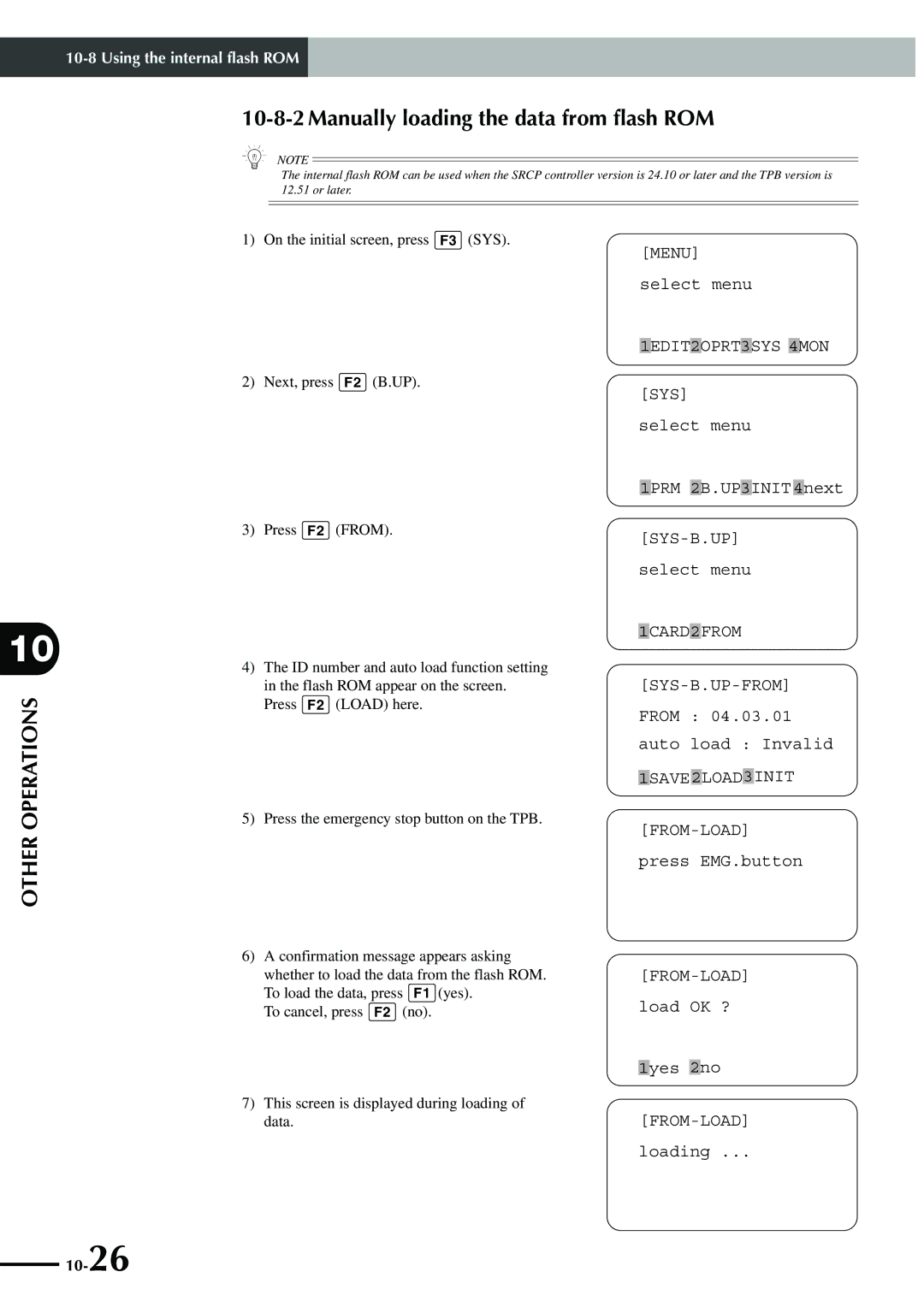 Yamaha SRCP manual Manually loading the data from flash ROM, Operations 