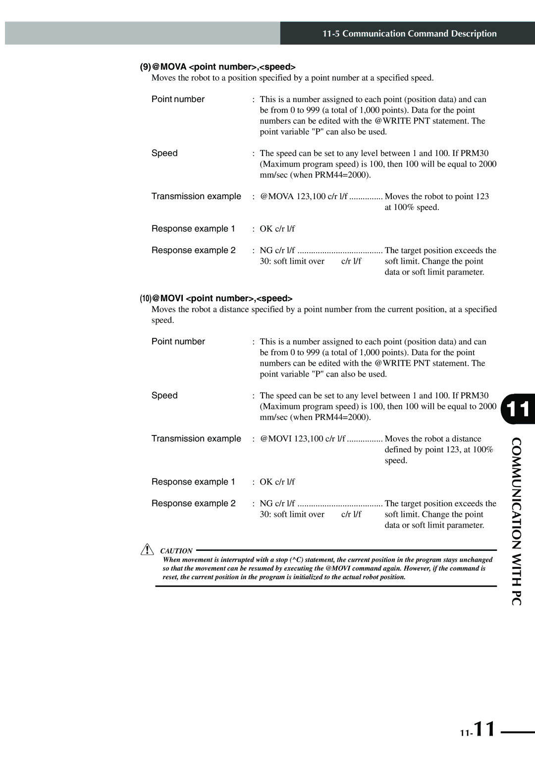 Yamaha SRCP manual @MOVA point number,speed, Point number, 10@MOVI point number,speed 