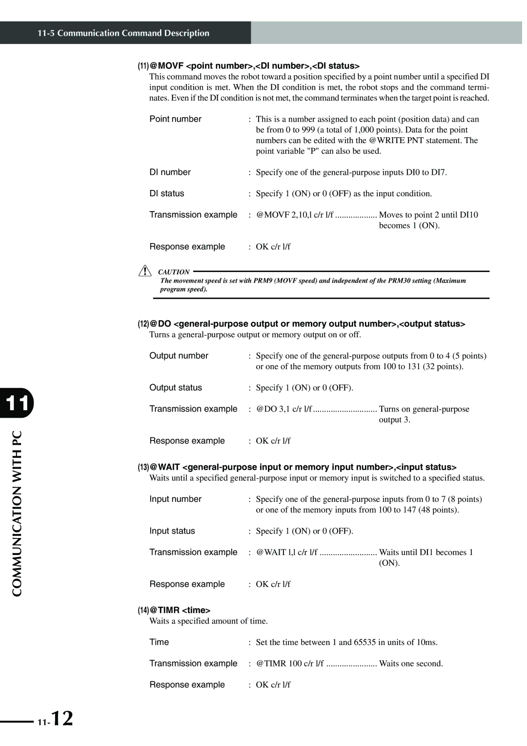 Yamaha SRCP manual 11@MOVF point number,DI number,DI status, 14@TIMR time 