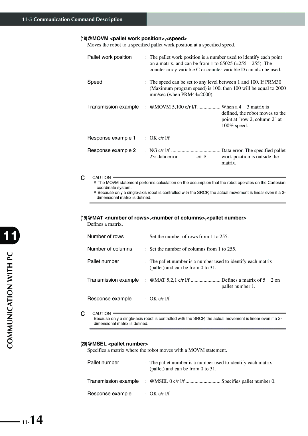 Yamaha SRCP manual 18@MOVM pallet work position,speed, 20@MSEL pallet number 