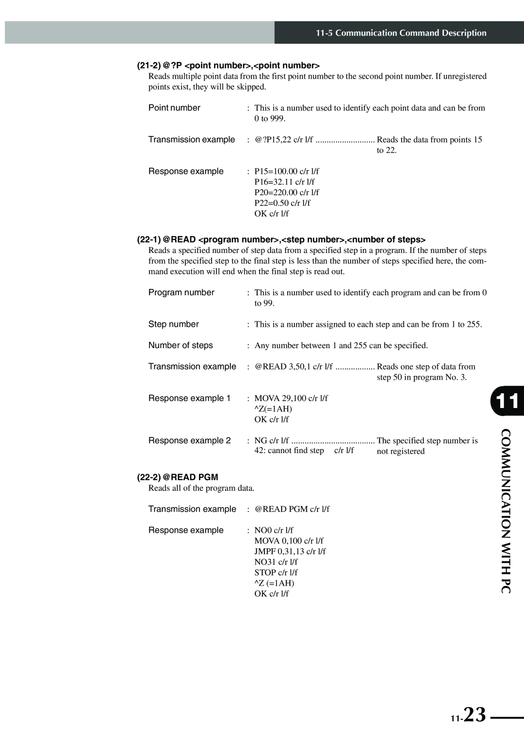 Yamaha SRCP manual 21-2 @?P point number,point number, 22-1 @READ program number,step number,number of steps, Step number 