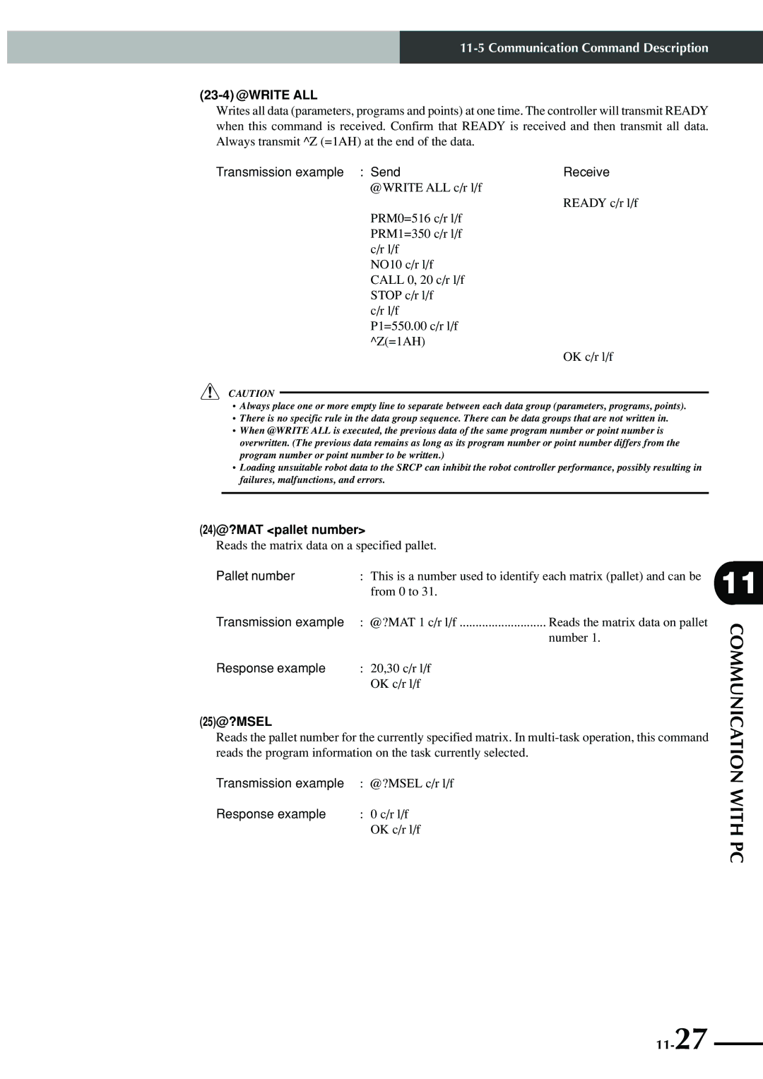 Yamaha SRCP manual 23-4 @WRITE ALL, 24@?MAT pallet number, 25@?MSEL 