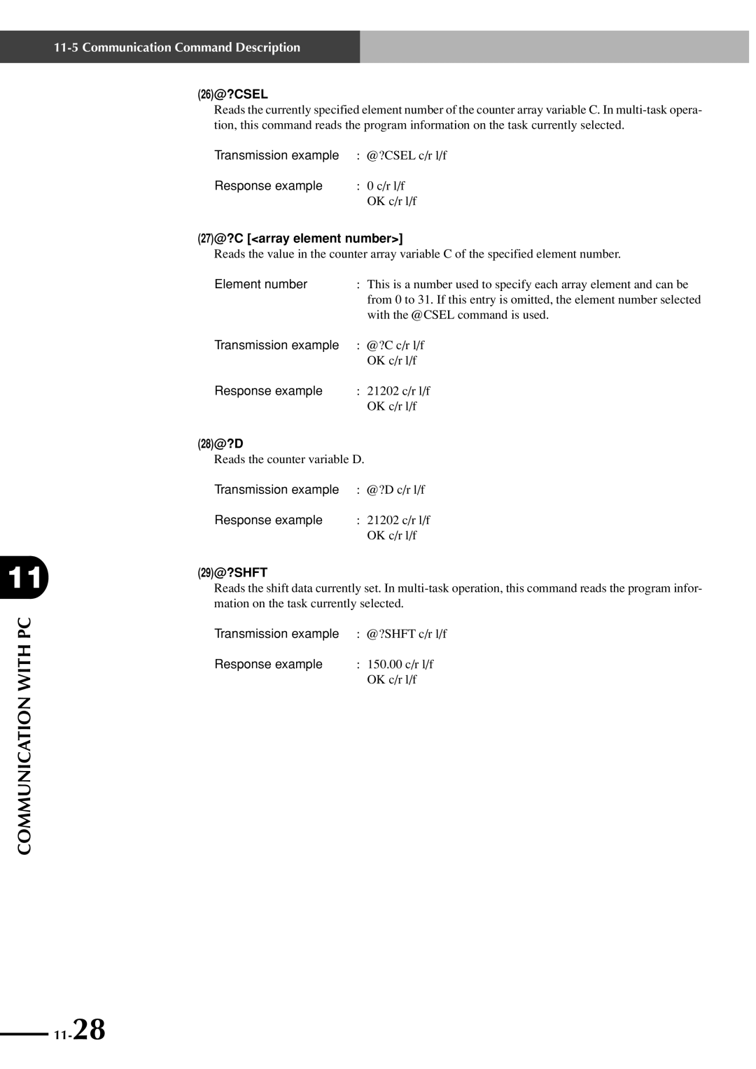 Yamaha SRCP manual 26@?CSEL, 27@?C array element number, Element number, 28@?D, 29@?SHFT 