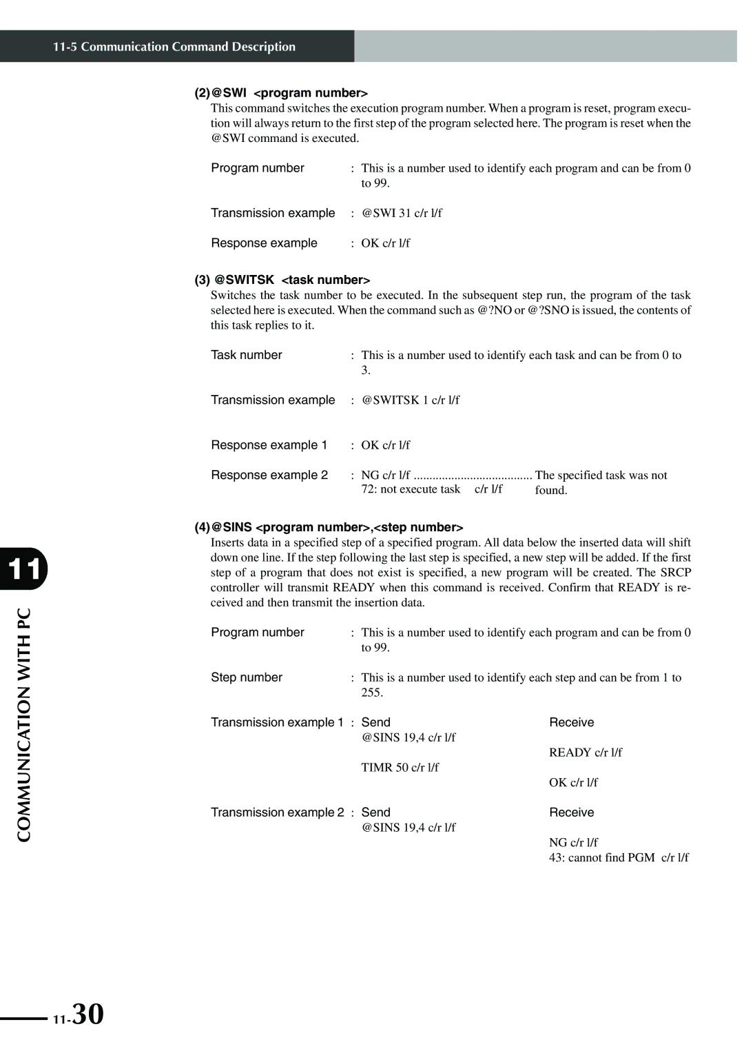 Yamaha SRCP manual @SWI program number, @SWITSK task number, Task number, @SINS program number,step number 