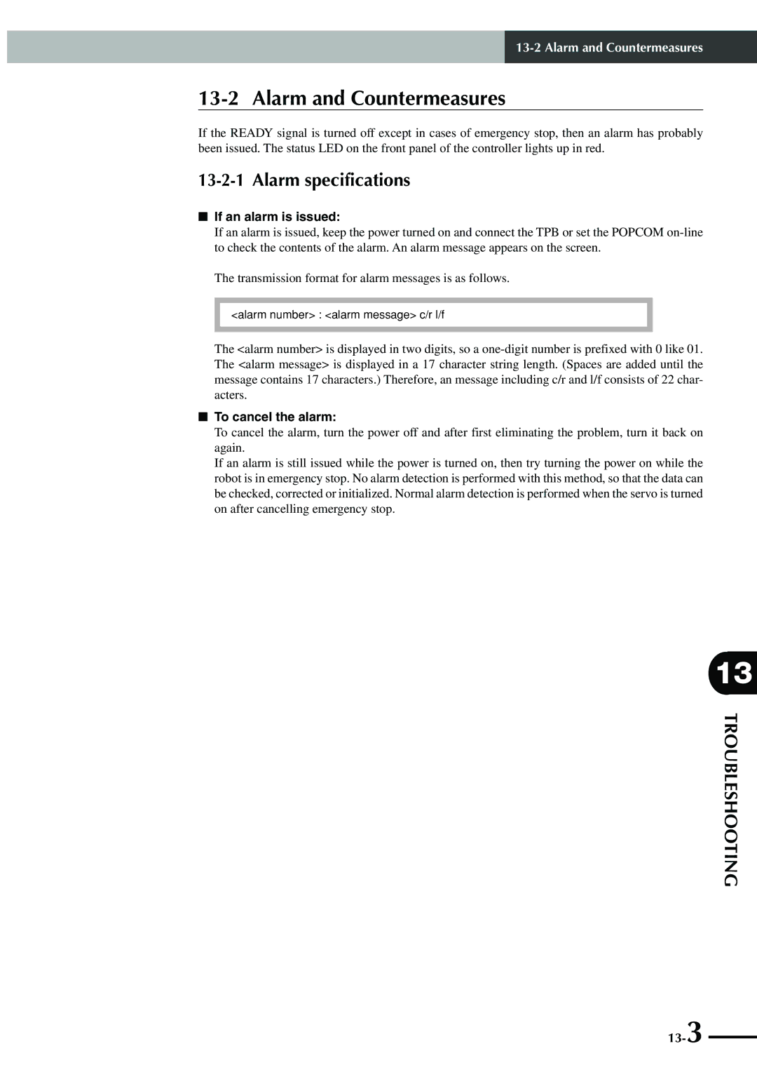 Yamaha SRCP manual Alarm and Countermeasures, Alarm specifications, If an alarm is issued, To cancel the alarm 