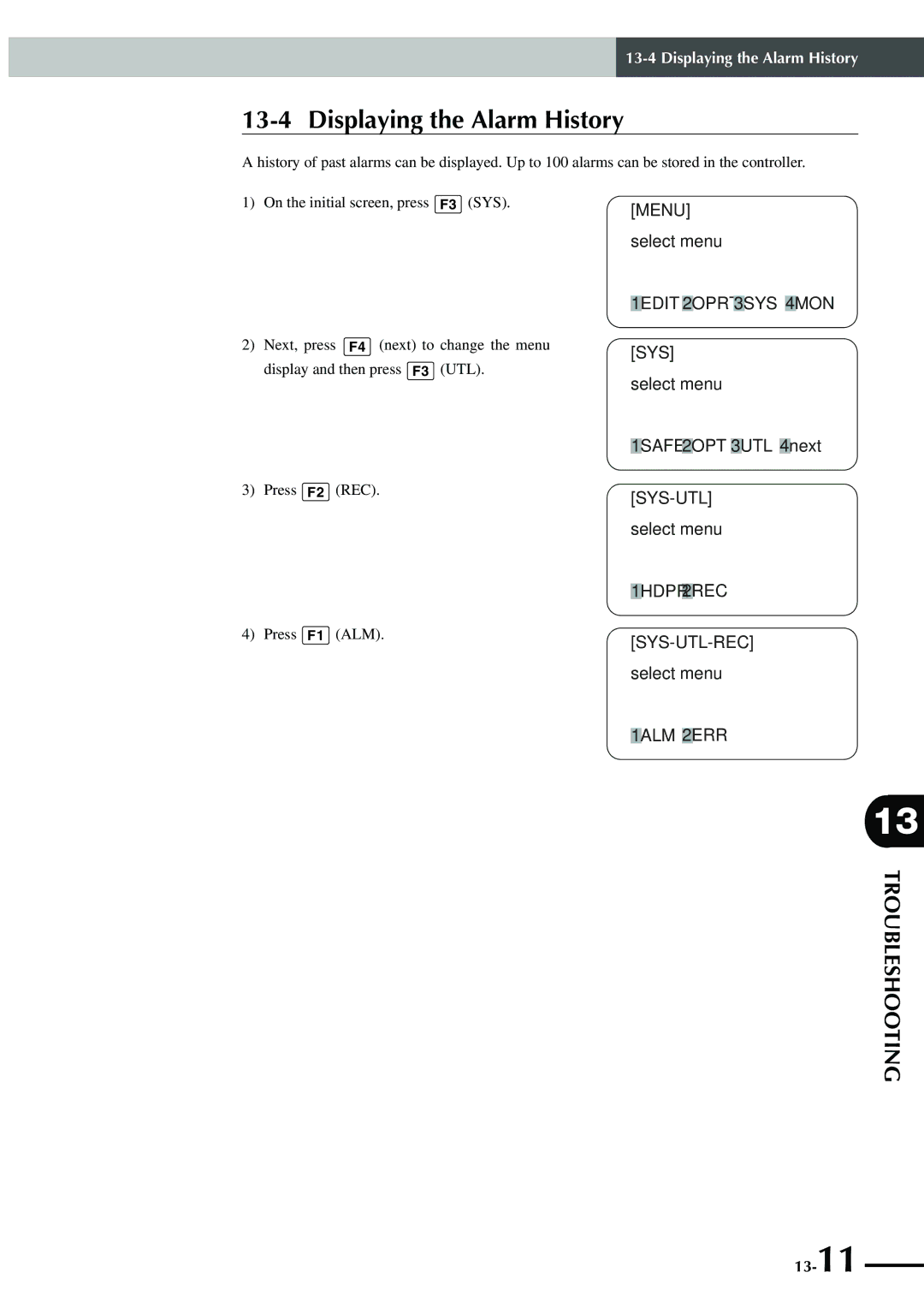 Yamaha SRCP manual Displaying the Alarm History 