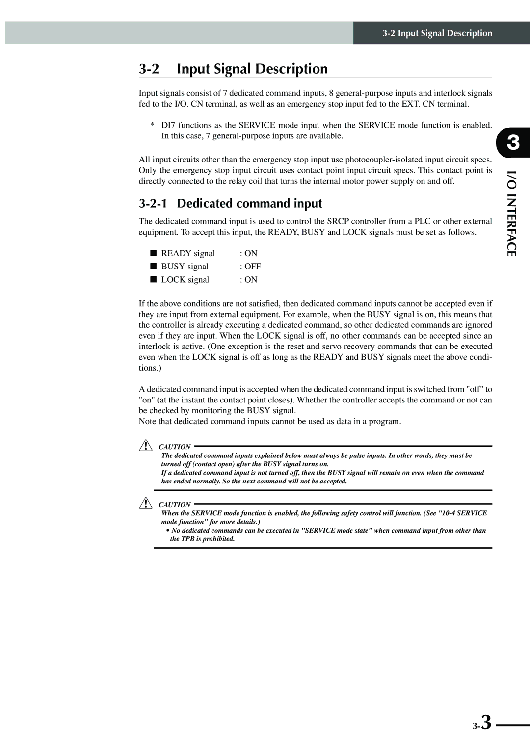 Yamaha SRCP manual Input Signal Description, Dedicated command input 