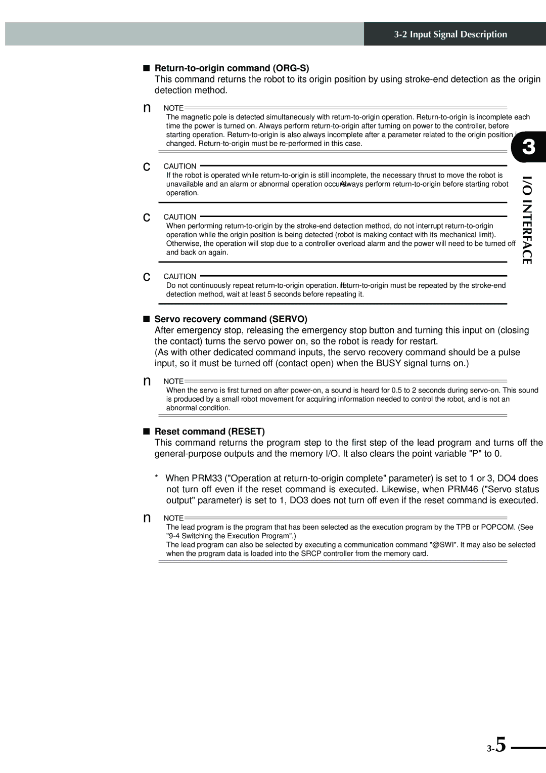 Yamaha SRCP manual Return-to-origin command ORG-S, Servo recovery command Servo, Reset command Reset 