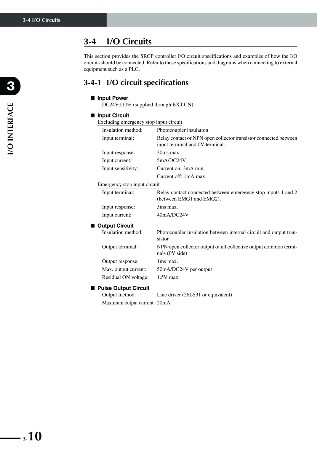 Yamaha SRCP manual I/O Circuits, 1 I/O circuit specifications 