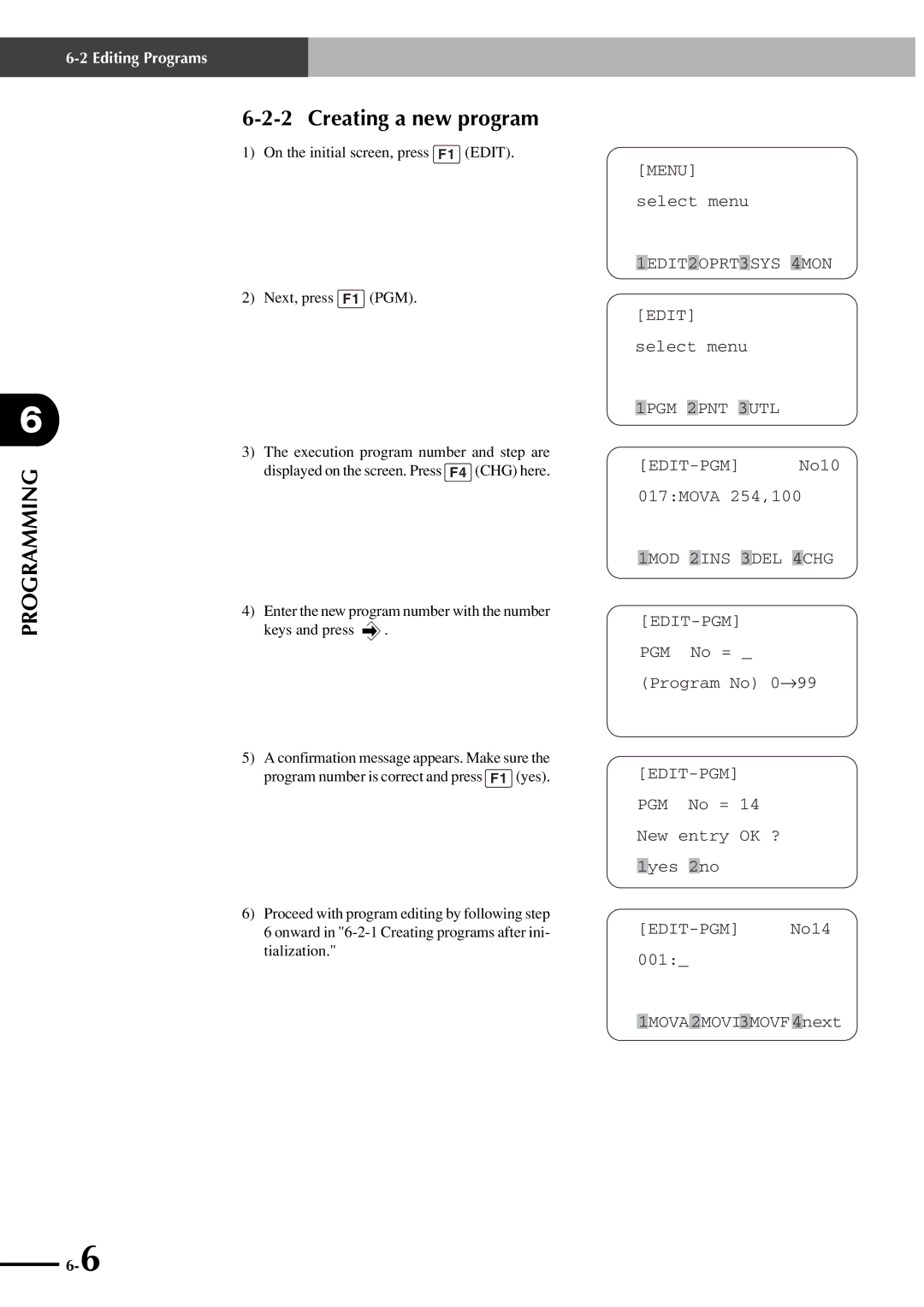 Yamaha SRCP manual Creating a new program, 1MOD 2INS 3DEL 4CHG EDIT-PGM 